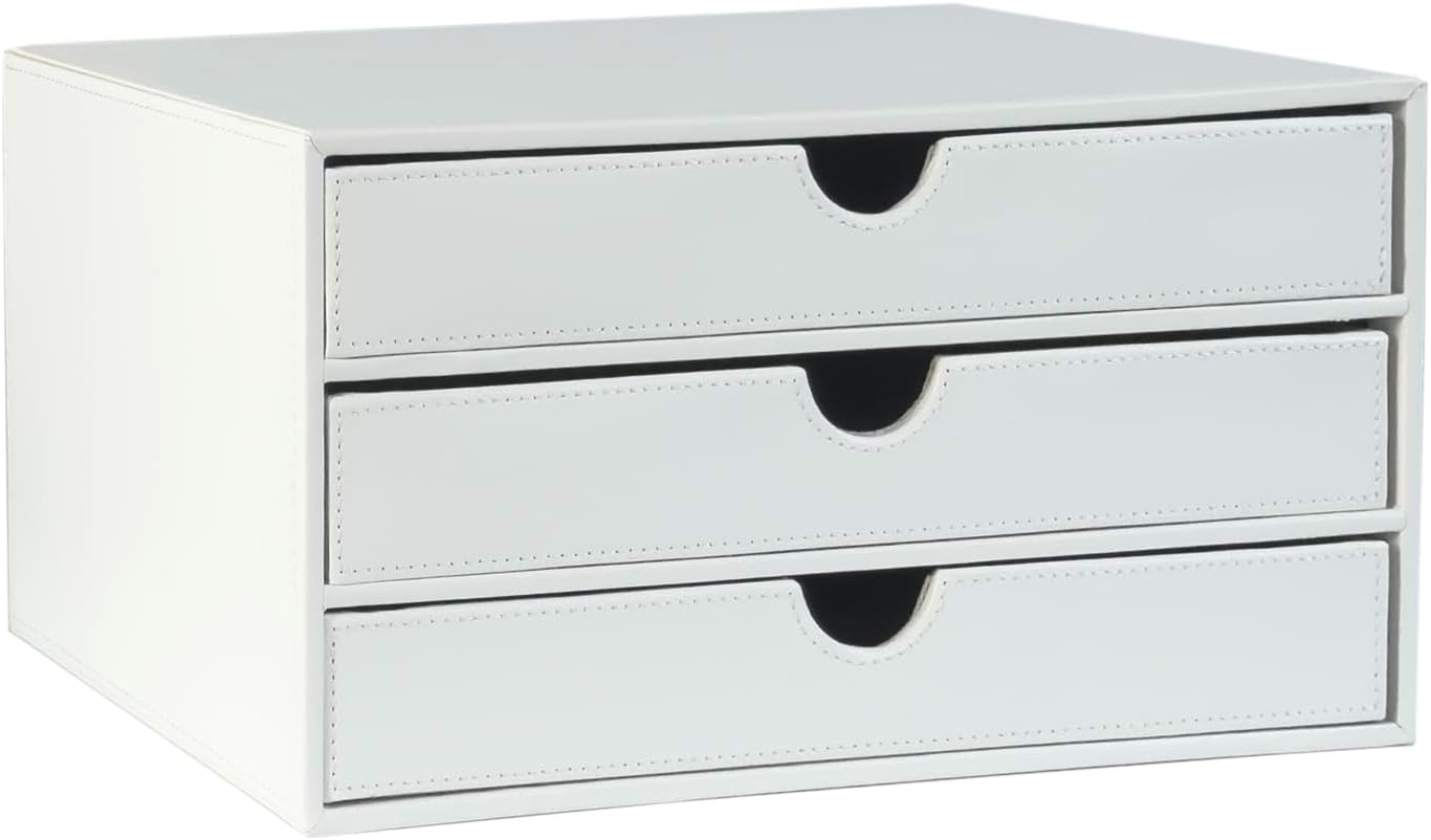 Document Organizer, 3-Drawer File Cabinet Document Storage Box, Office Desktop Filing Organizer, White