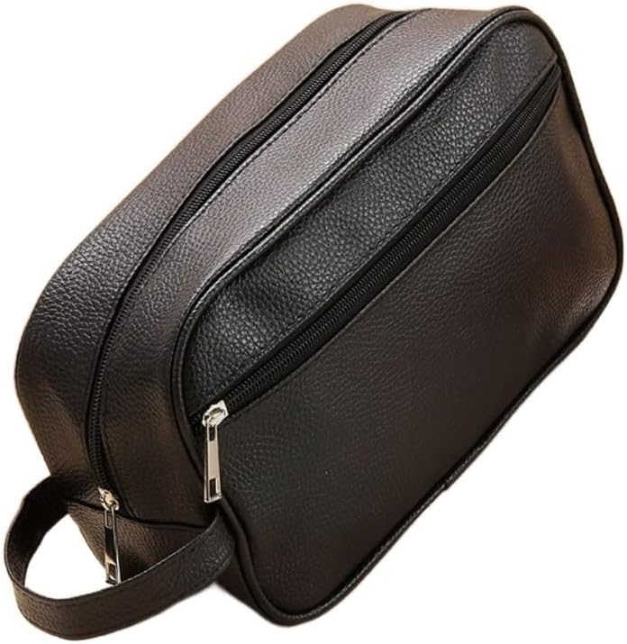 Toiletry Bag Large Capacity PU Leather Zipper Makeup Bags Portable Storage Pouch Men Cosmetic Bag(black)