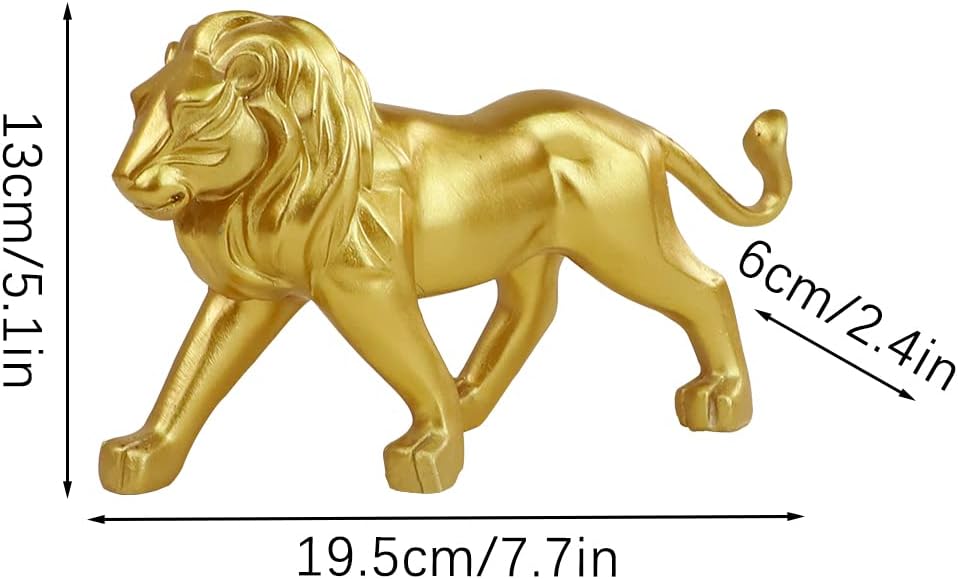 Lion Statue Sculpture, Resin Decorative Ornament, Collectible Figurine for Home, Office, Desktop (Gold, 7.7'' x 2.4'' x 5.1'')