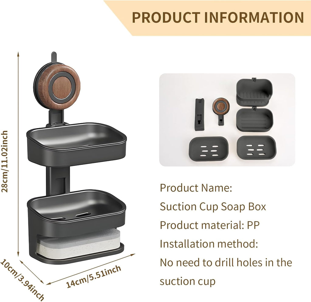 Shower Soap Tray Rack Three-Iayer Suction Cup Wall ounted Non Drilling Self Draining Detachable Waterproof Strong Suction Soap Bar Shower Bathroom Bathtub Kitchen Soap Sponge Rack