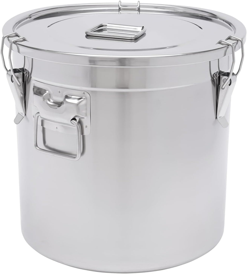 8.7Gal 304 Stainless Steel Airtight Container with Lid and Locking Clamp,28-60Lbs Metal Bucket Large Food Storage Container Stainless Steel Milk Can,for Rice, Flour,Oil,Soup(33L)