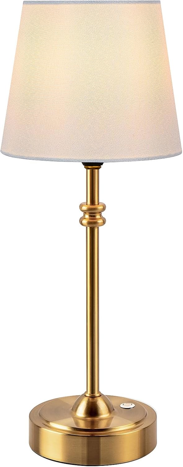 Cordless Lamp-Battery Operated Table lamp, 4000mAh Rechargeable, Stepless Dimmable, Small Touch Bedside Lamp with Fabric Shade, for Dining, Patio, Bathroom(Gold)