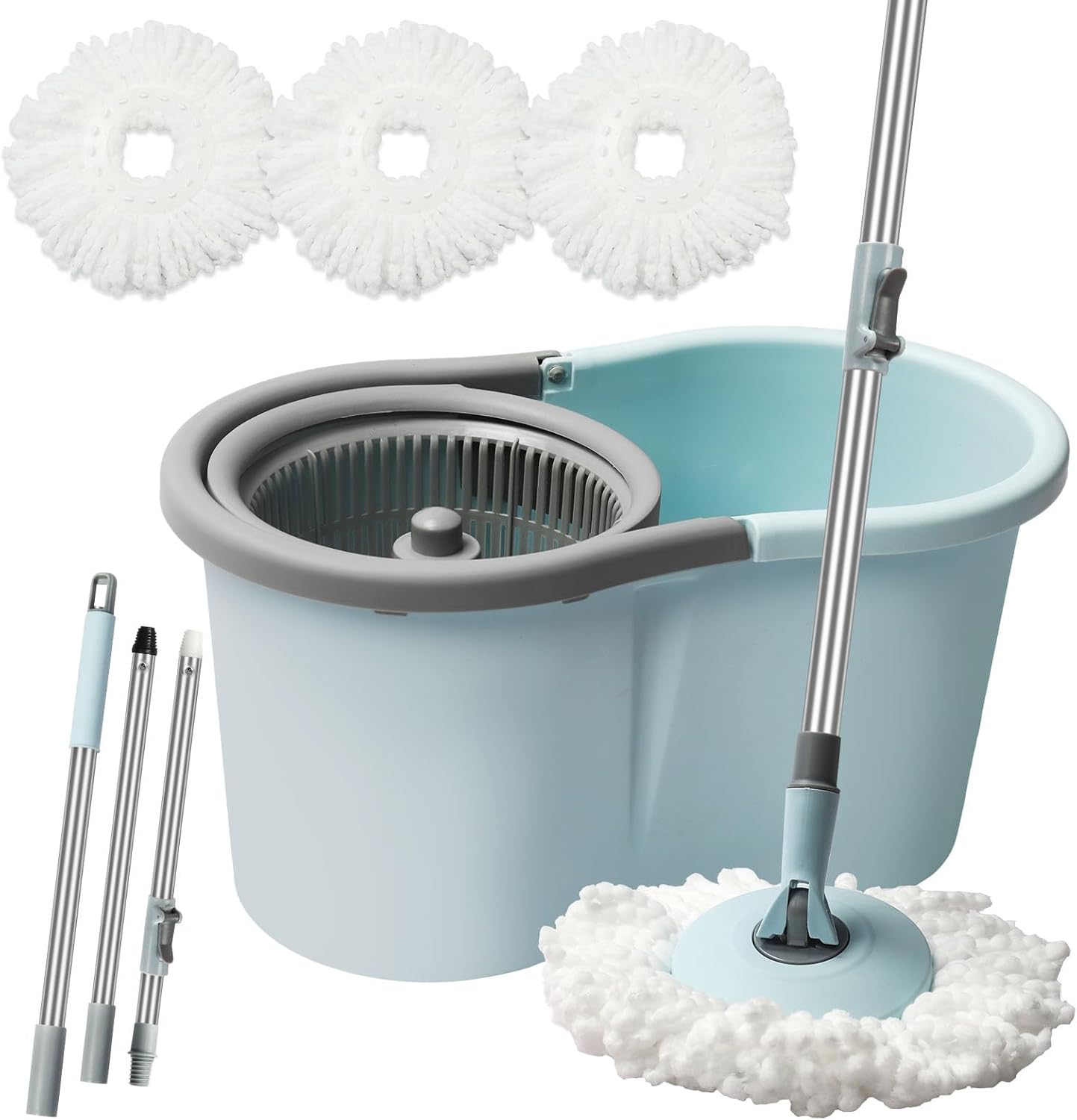 Spin Mop and Bucket, Mop and Bucket with Wringer Set for Home, 360 Spinning Mop Bucket Floor Cleaning Tool with 3 Microfiber Mop Replacement Head Refills,50" Extended Handle for Floor Cleaning Home