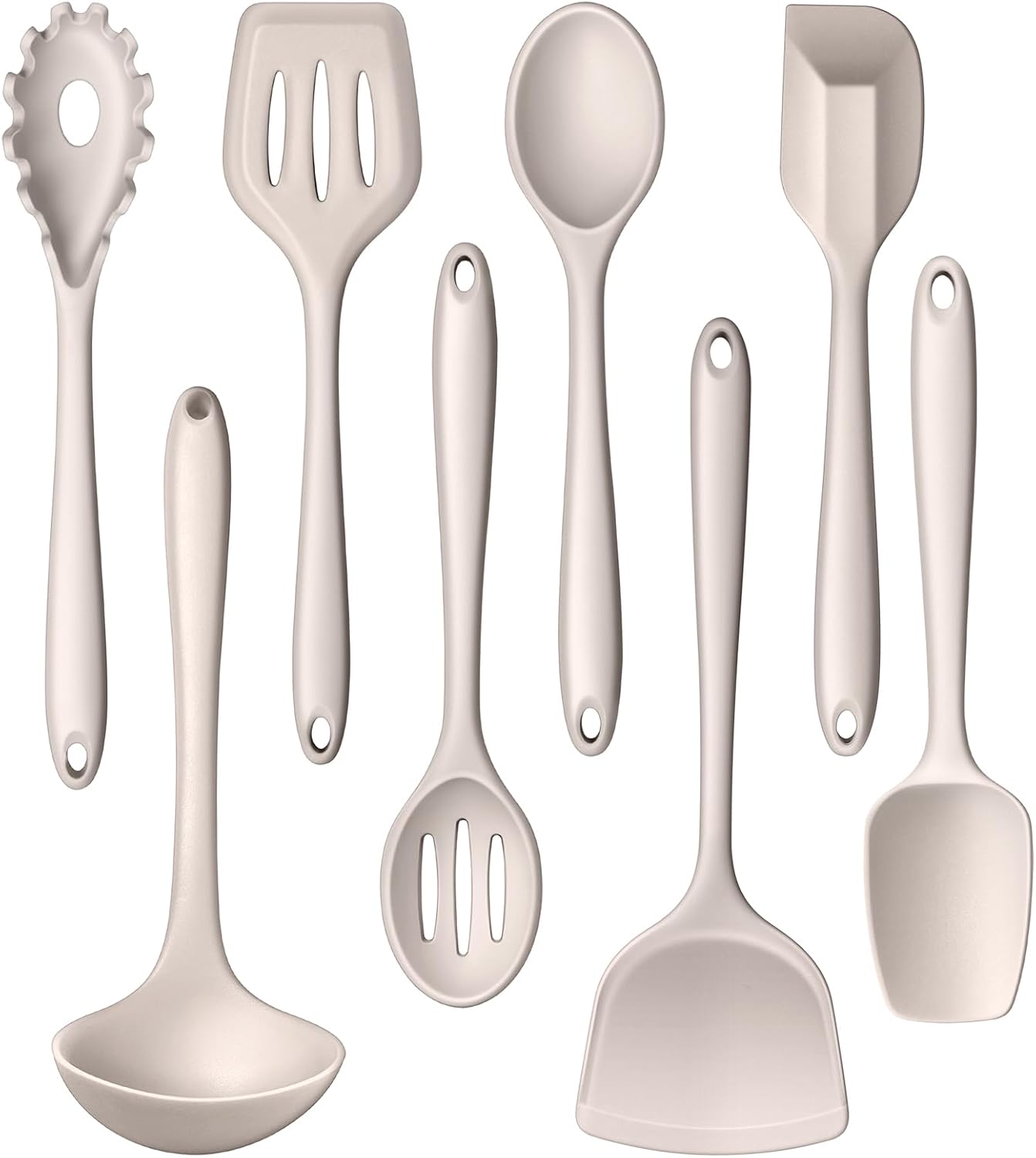 8Pcs Kitchen Cooking Utensils Set, Silicone Cooking Utensil Set, Heat Resistant Kitchen Tools for Nonstick Cookware, Includes Silicone Spatula, Spoon, Ladle, Turner, Dishwasher Safe, Khaki