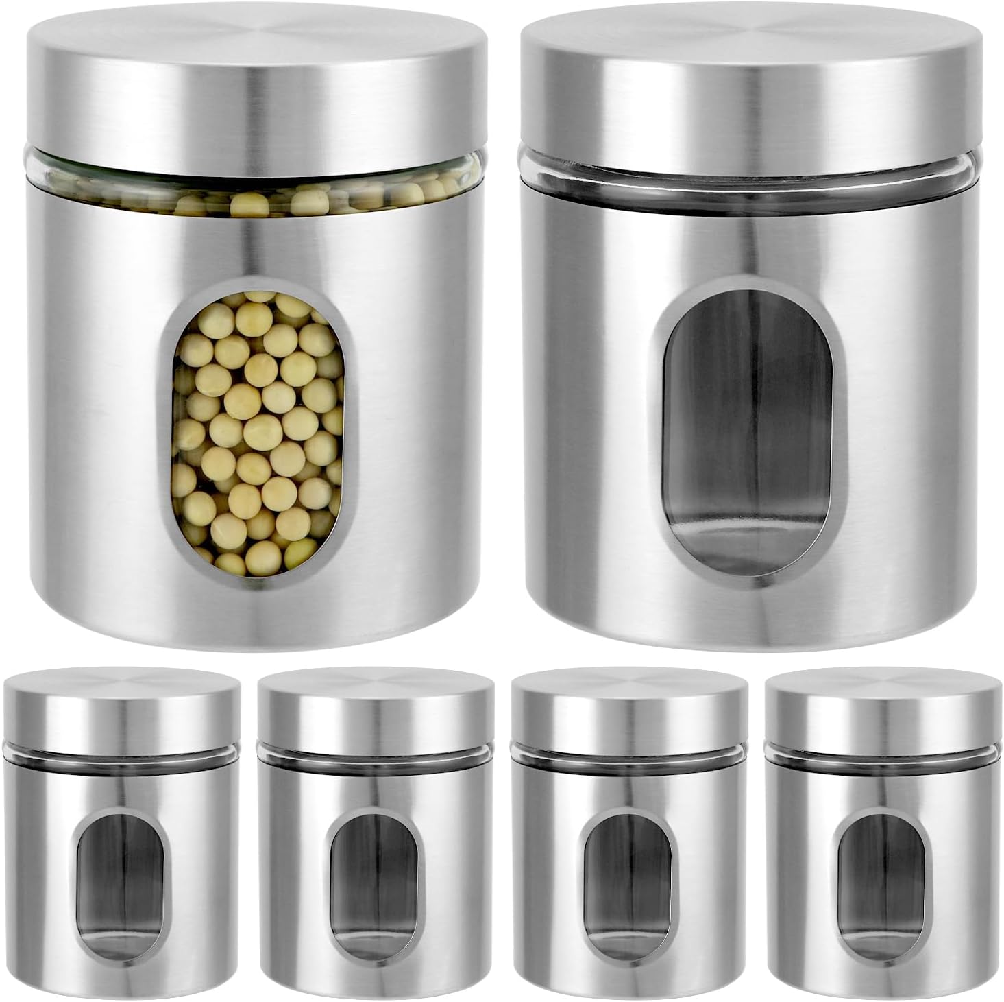 6 Pack 20 oz Stainless Steel Glass Kitchen Canisters Set, Airtight Food Storage Containers with Window, for Flour Cookies Spices Grains