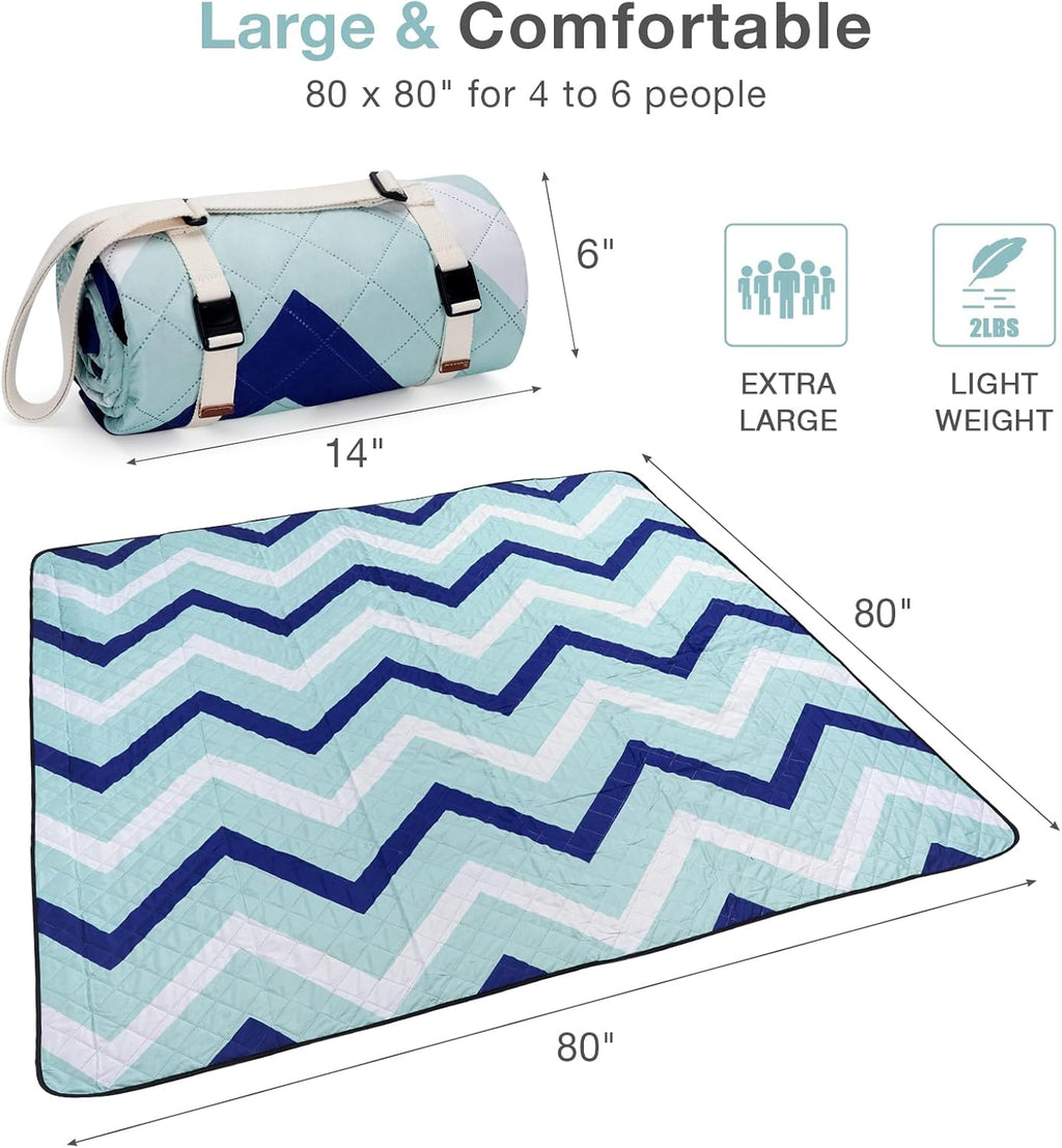 Picnic Blanket, 80''x80'' Waterproof Outdoor Blankets, Picnic Mat Washable for Beach, Picnic Blankets for Camping on Grass with Shoulder Strap - Chevron