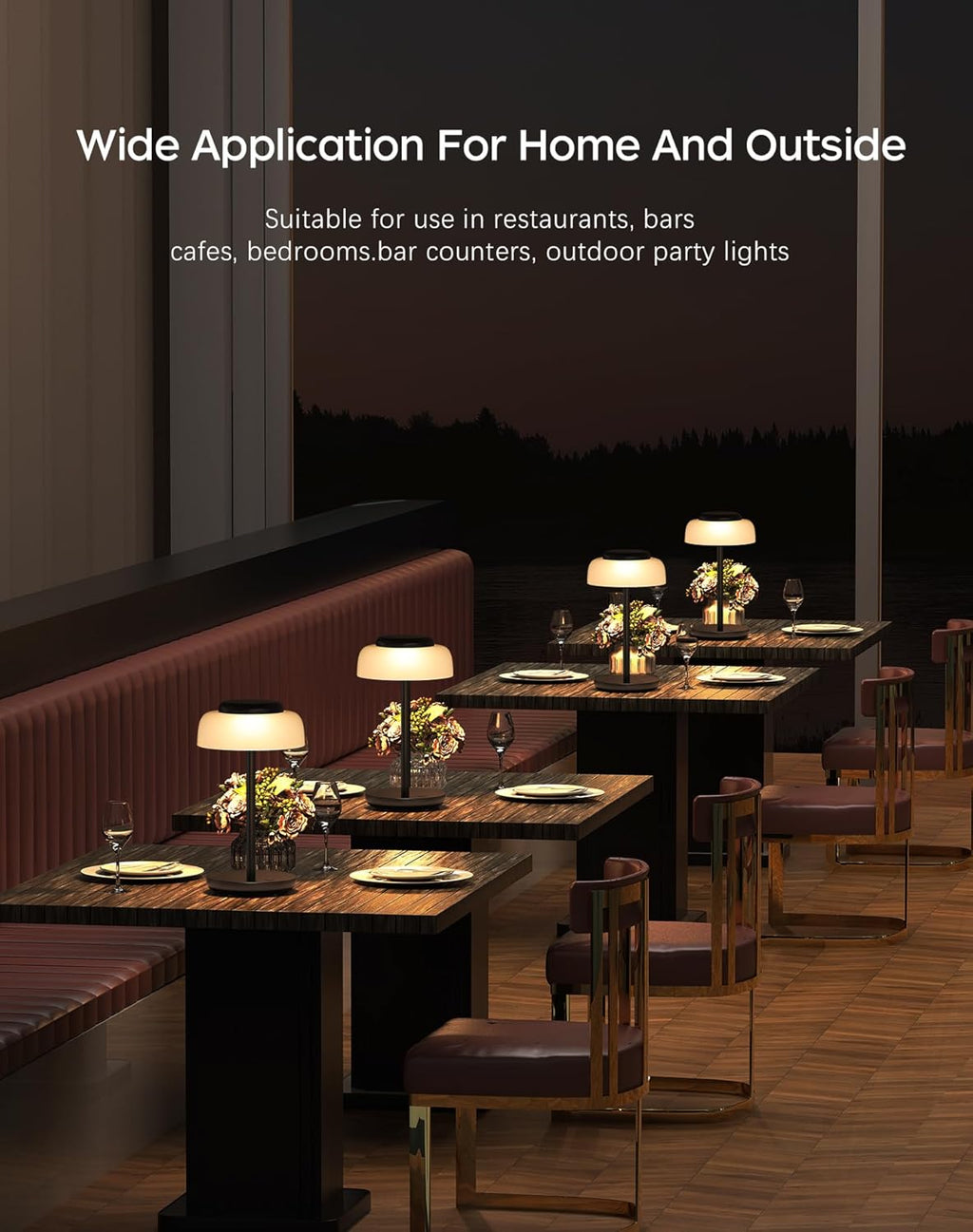 Battery Operated LED Table Lamp, 5000mAh Rechargeable Cordless Lamp, Stepless Dimmable Touch Control, Small Waterproof Desk Night Light for Living Room, Bedroom, Outdoor Bar (Black)