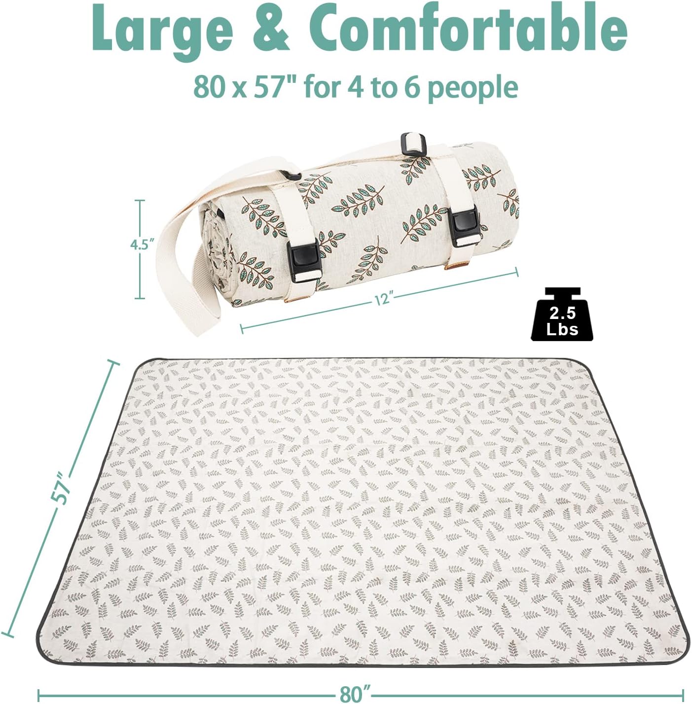 Beach Mat Sand Free Washable, Waterproof Camping Emergency Blankets | Picnic Baskets Accessories with Waterproof Backing and Shoulder Strap - Leaf