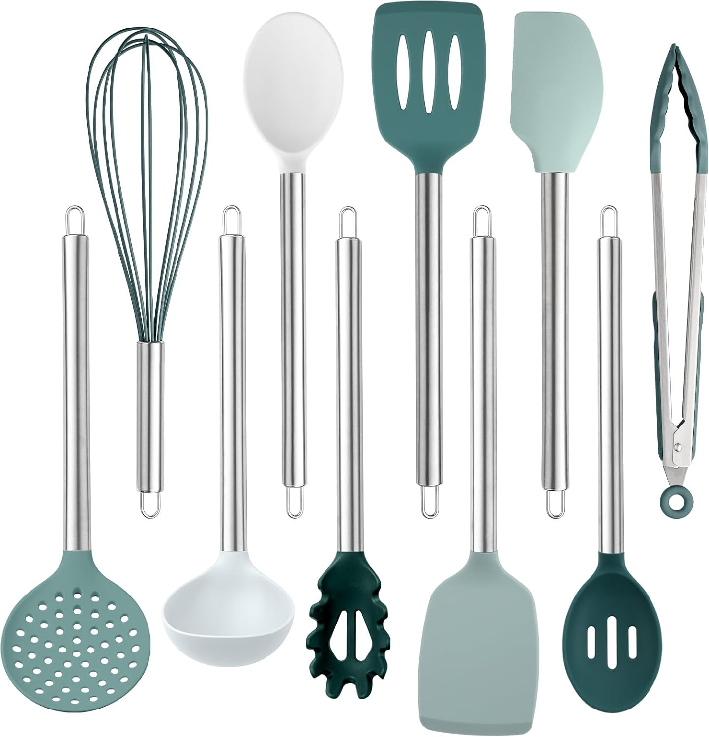 Silicone Cooking Utensils, Kitchen Utensil Set, Easy to Clean Silicone Kitchen Utensils, Cooking Utensils for Nonstick Cookware, Kitchen Gadgets Set, 10 Pieces, Teal