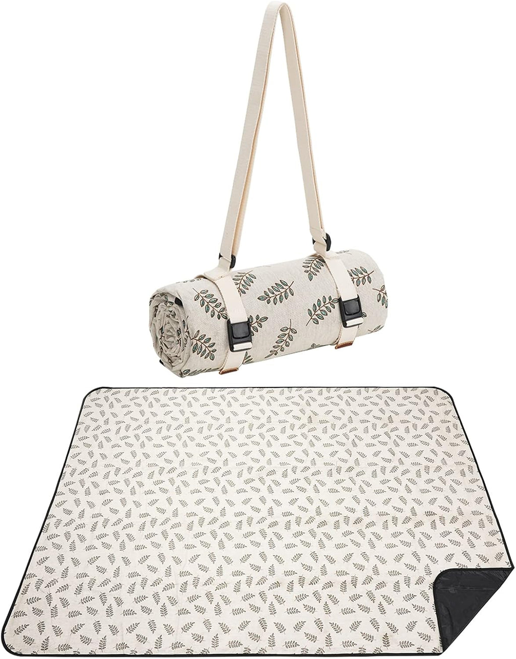 Beach Mat Sand Free Washable, Waterproof Camping Emergency Blankets | Picnic Baskets Accessories with Waterproof Backing and Shoulder Strap - Leaf