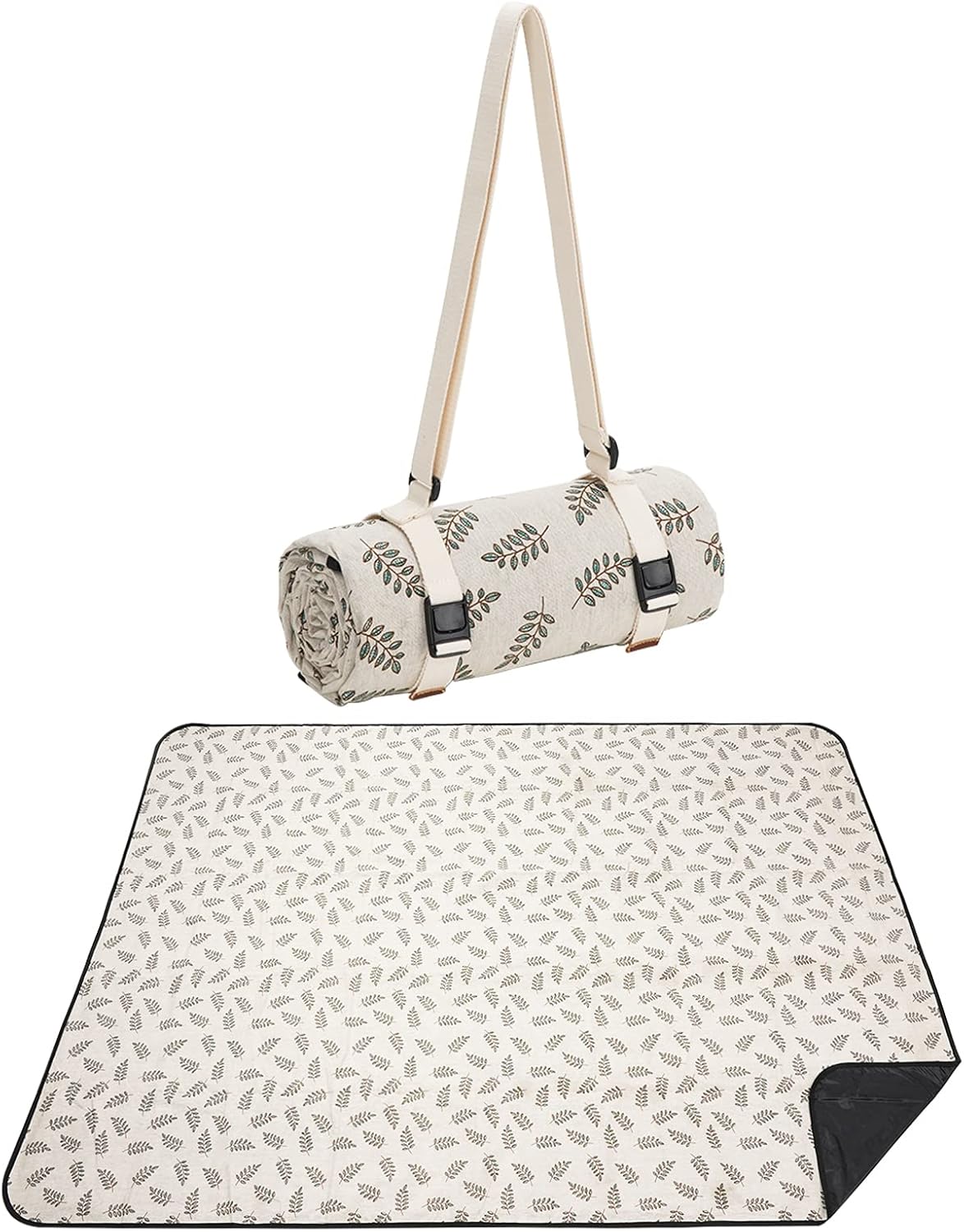 Beach Mat Sand Free Washable, Waterproof Camping Emergency Blankets | Picnic Baskets Accessories with Waterproof Backing and Shoulder Strap - Leaf