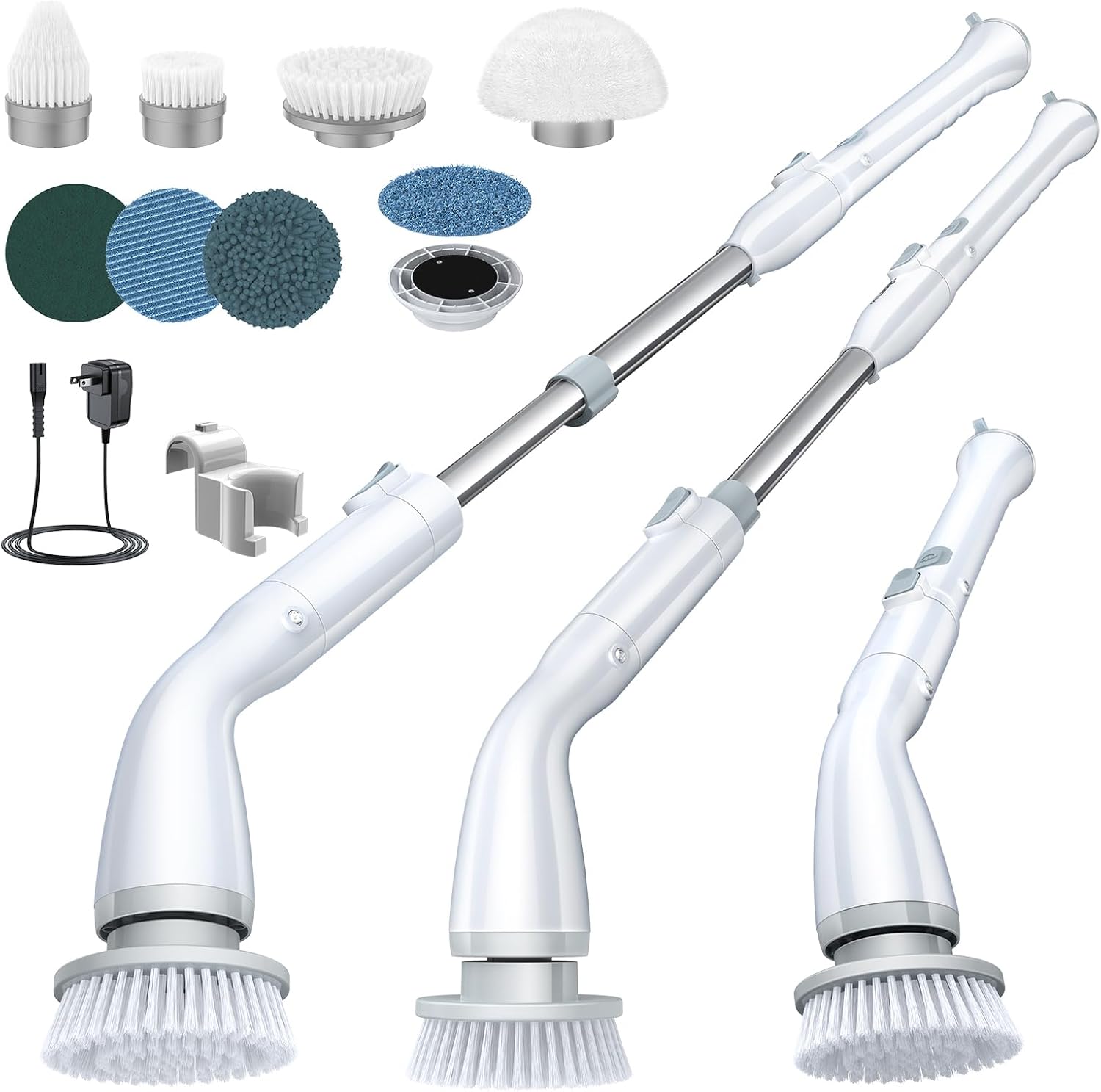 Electric Spin Scrubber, Cordless Cleaning Brush Scrubber with 7 Replaceable Brush Heads and Adjustable Extension Handle,  Waterproof Power Cleaning Brush for Bathroom Tub Floor Tile Shower