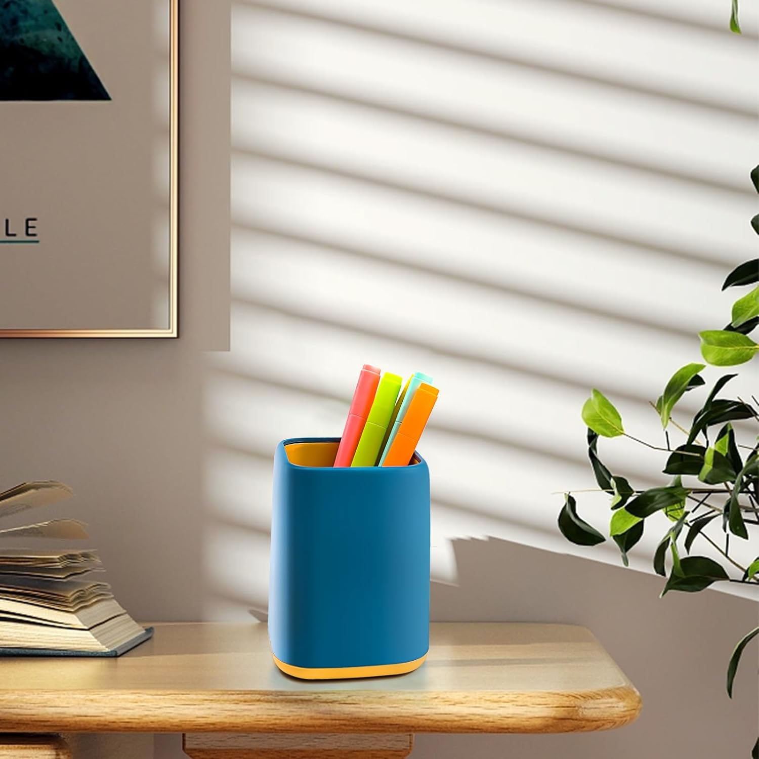 Desk Pen Holder, Desktop Organizer Storage Case Stationery Scandinavian Design for School, Home, Office (Blue)