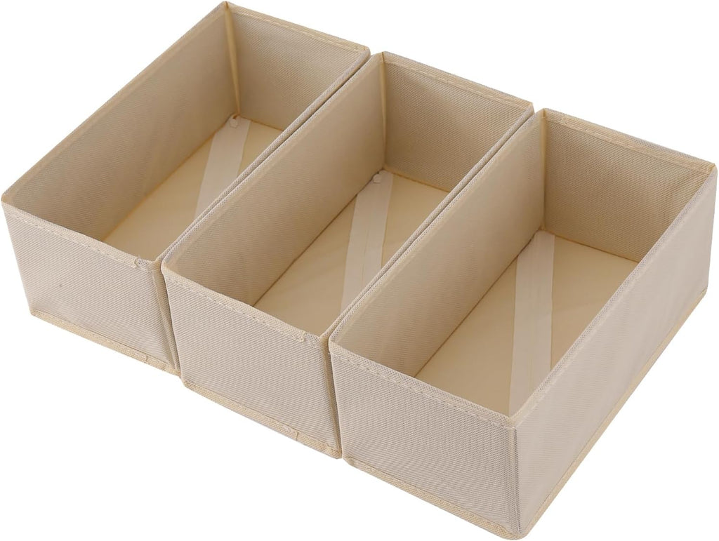 Socks Drawer Organizer Set of 3 Pack Beige, 11' Small Underwear Dividers, Closet Cabinet Dresser Wardrobe Storage Boxes for Girls' Panty Stockings Leggings
