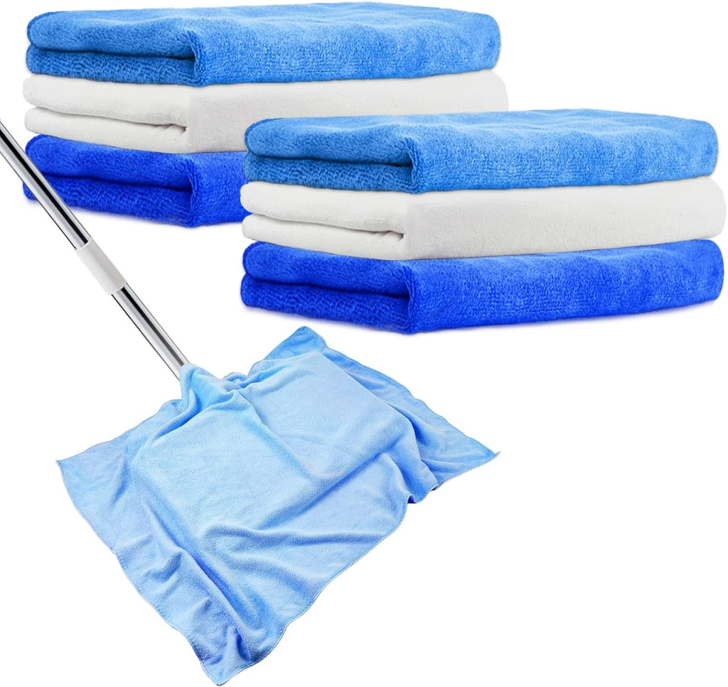6 Pcs Extra Large Microfiber Cleaning Cloth, 20" x 30" Washable Reusable Large Floor Cloth Rags, Microfiber Towels for Mop Cleaning Office Bathrooms Housekeeping (Blue, White)