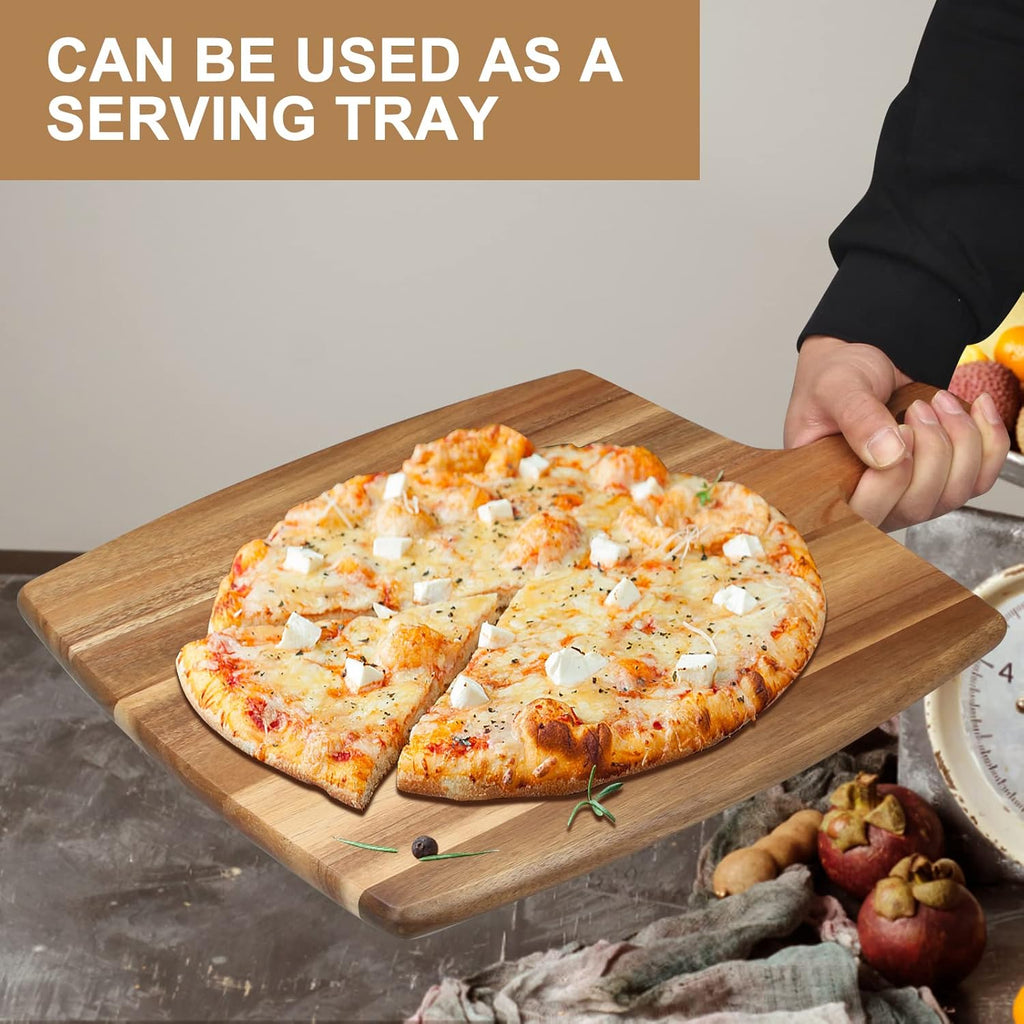 Large Acacia Wood Cutting Board with Handle 17"x13" Big Wooden Charcuterie Boards Butcher Block Meat Cutting Boards for Kitchen Decor Bread Cheese Serving Platter Thick Teak Chopping Board Food Tray