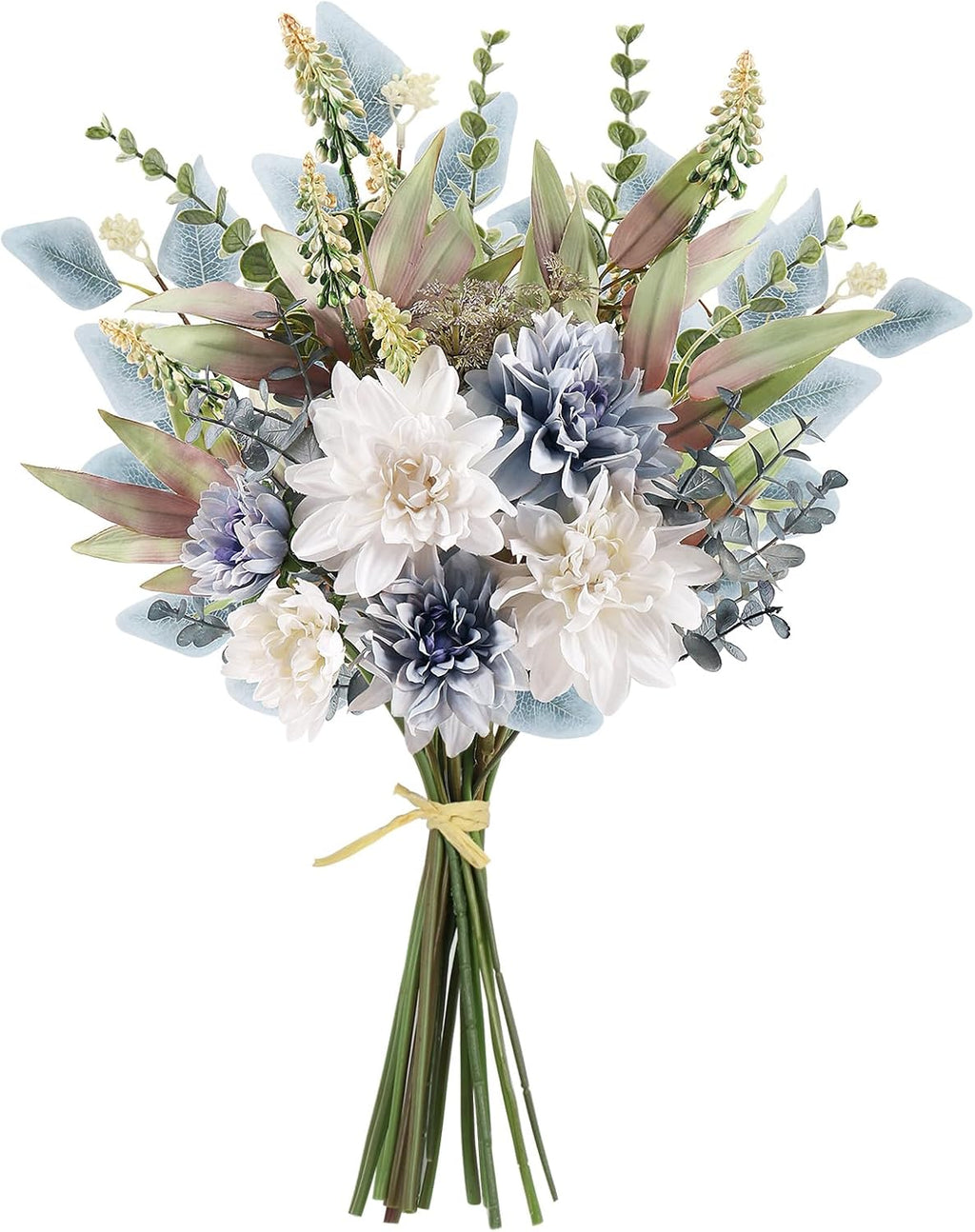 Fake Artificial Flowers Bouquet for Decoration, Silk Floral Arrangements Faux Flowers Plant Wedding Bride Bouquets Tables Centerpieces for Rustic Home Decor Indoor Vase Floral Table Decor (Blue White)