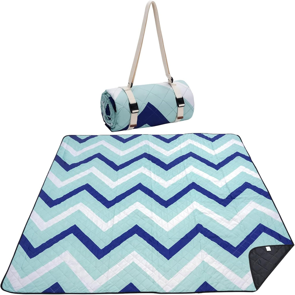 Picnic Blanket, 80''x80'' Waterproof Outdoor Blankets, Picnic Mat Washable for Beach, Picnic Blankets for Camping on Grass with Shoulder Strap - Chevron