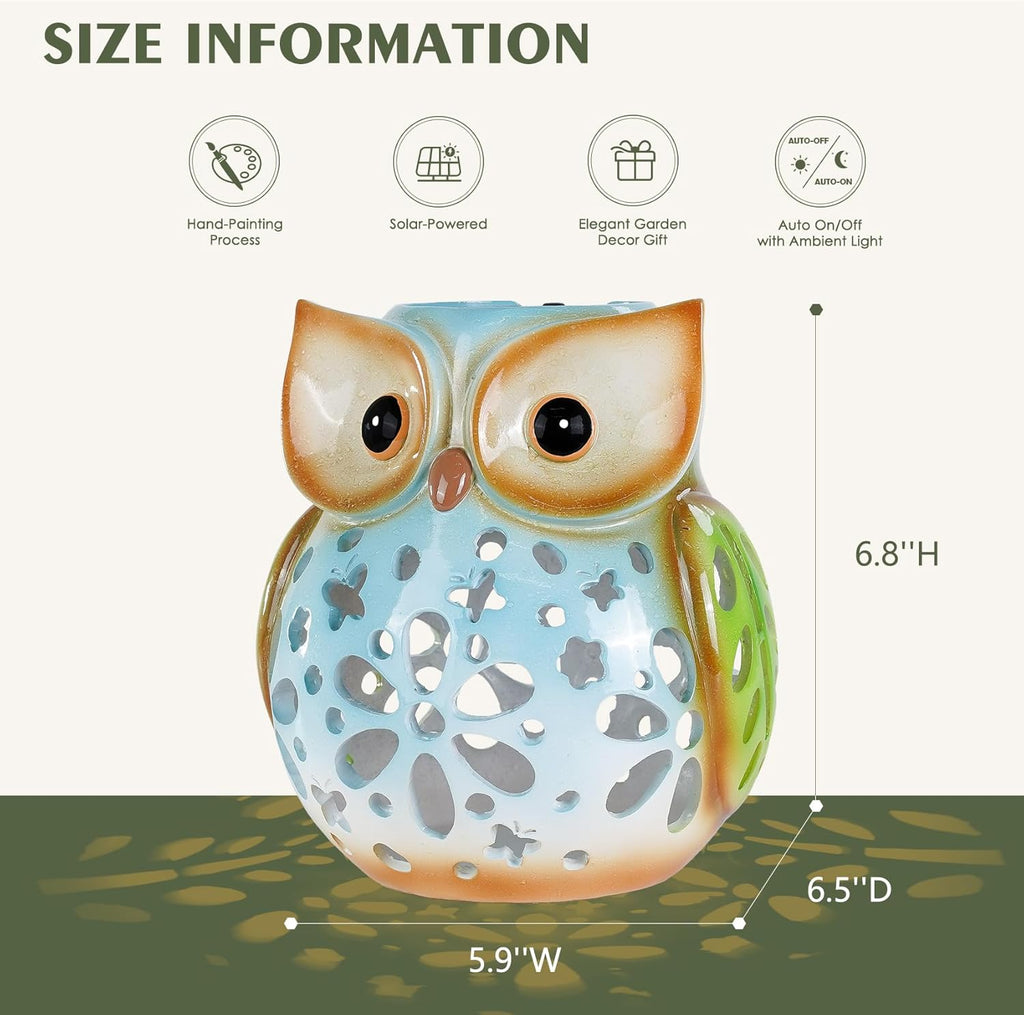 Garden Statues Owl Solar Lantern Hollow Out Waterproof Resin Outdoor Ornaments Decorative Lights Graduation for Daughter Kids