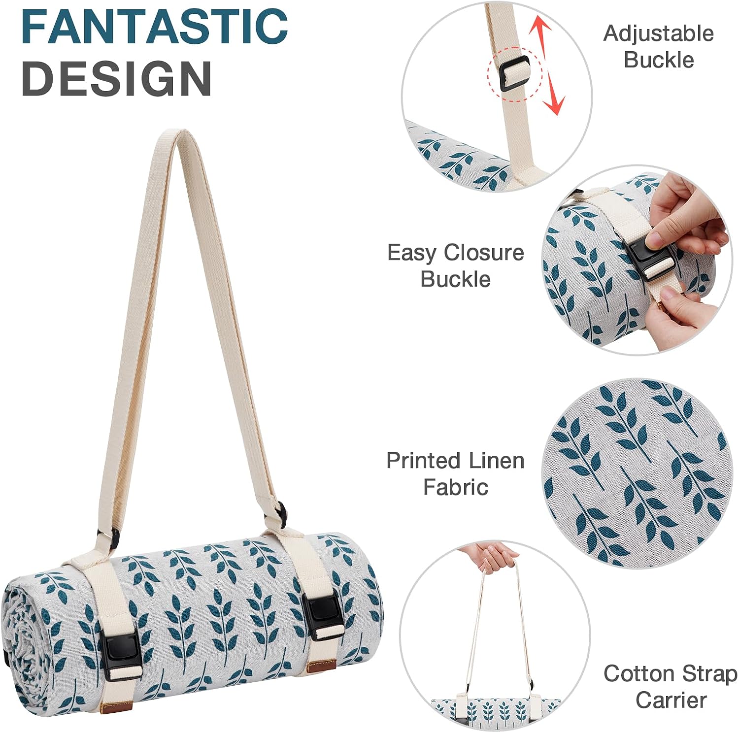 Picnic Blankets Washable | Beach Mat Sand Free Waterproof | Camping Blankets | Emergency Blankets | Picnic Baskets Accessories with Waterproof Backing and Shoulder Strap -