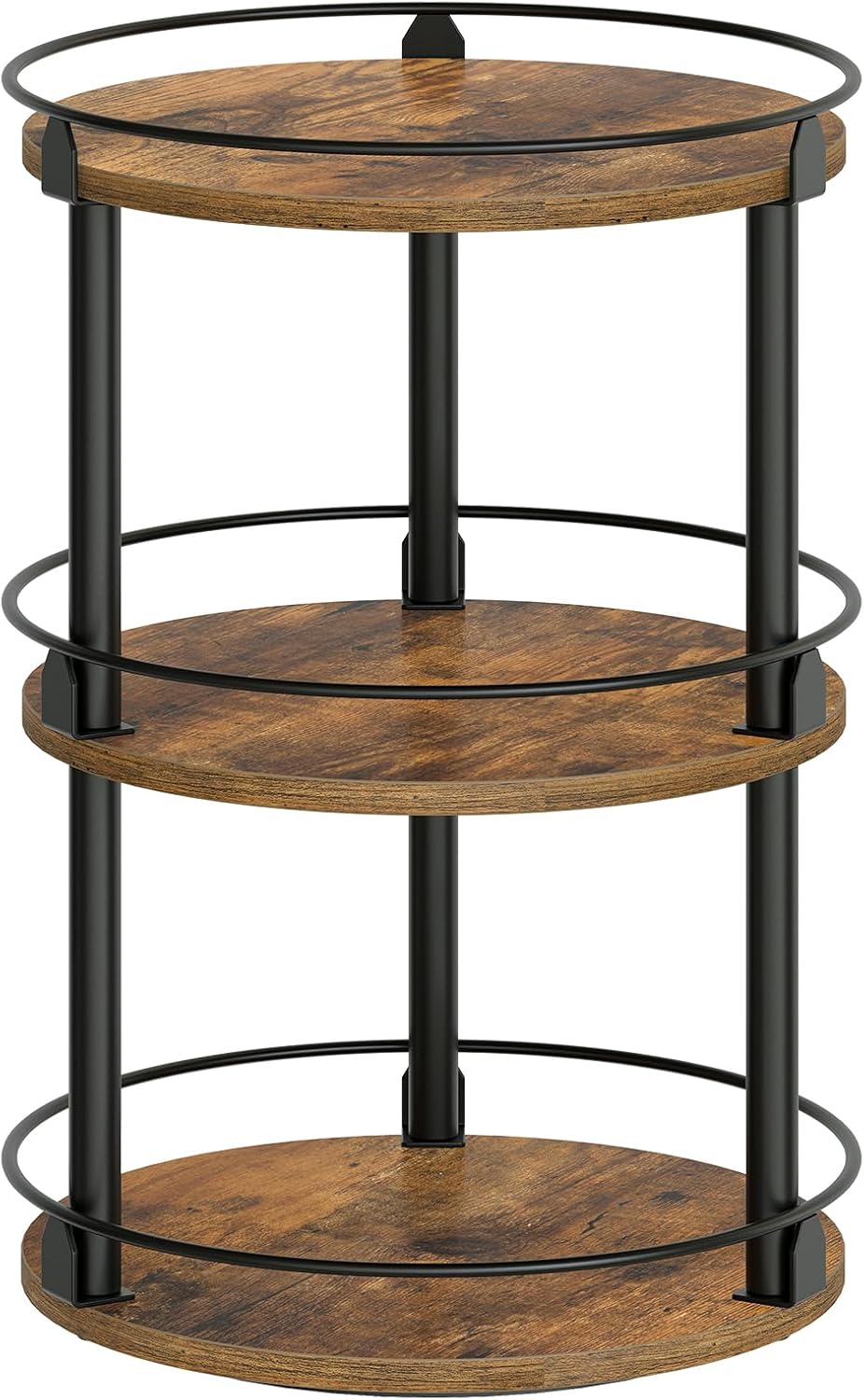 3-Tier Lazy Susan Organizer, Rotating Spice Rack, Spinning Organizer, Industrial Turntable Spice Rack Organizer for Cabinet, Kitchen Countertop, Pantry, Rustic Brown and Black