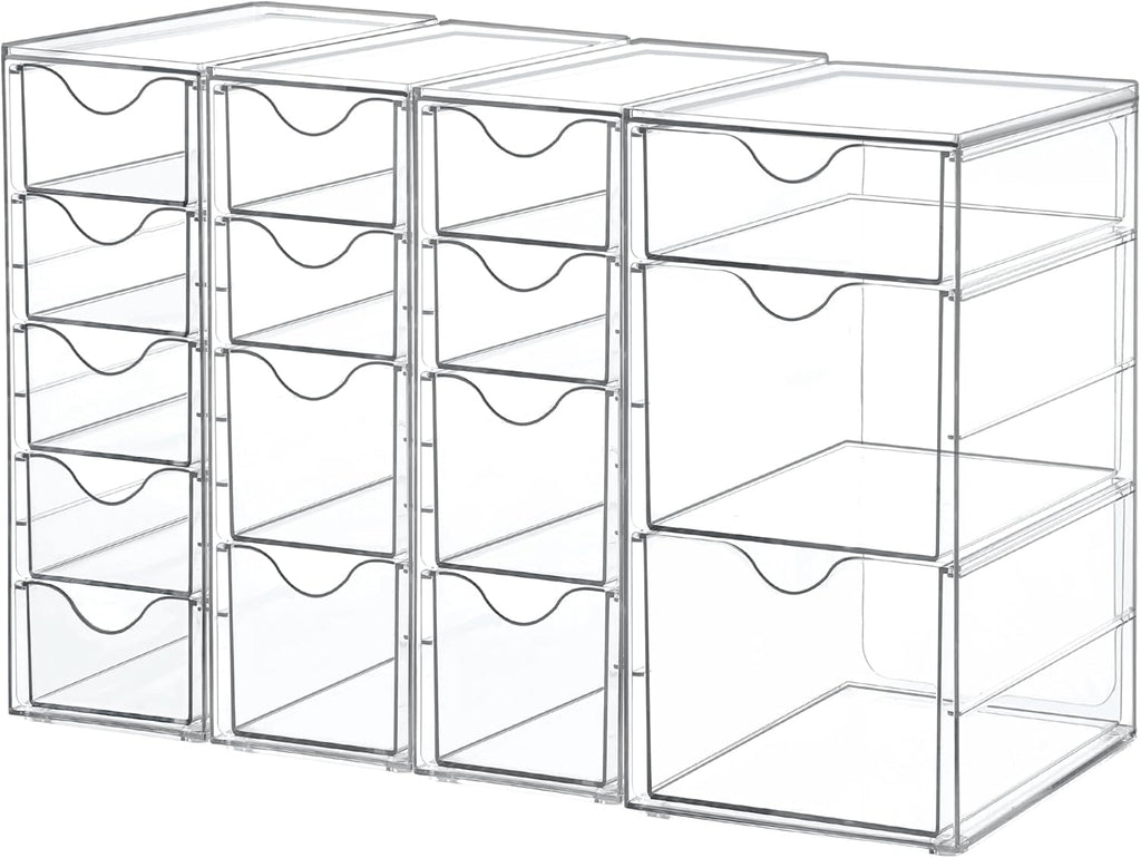 Acrylic Organizer with 16 Drawers (4 Set),Clear Storage Drawers for Office Supplies,Desk Organization and Storage for Makeup,Jewelry,Art Crafts