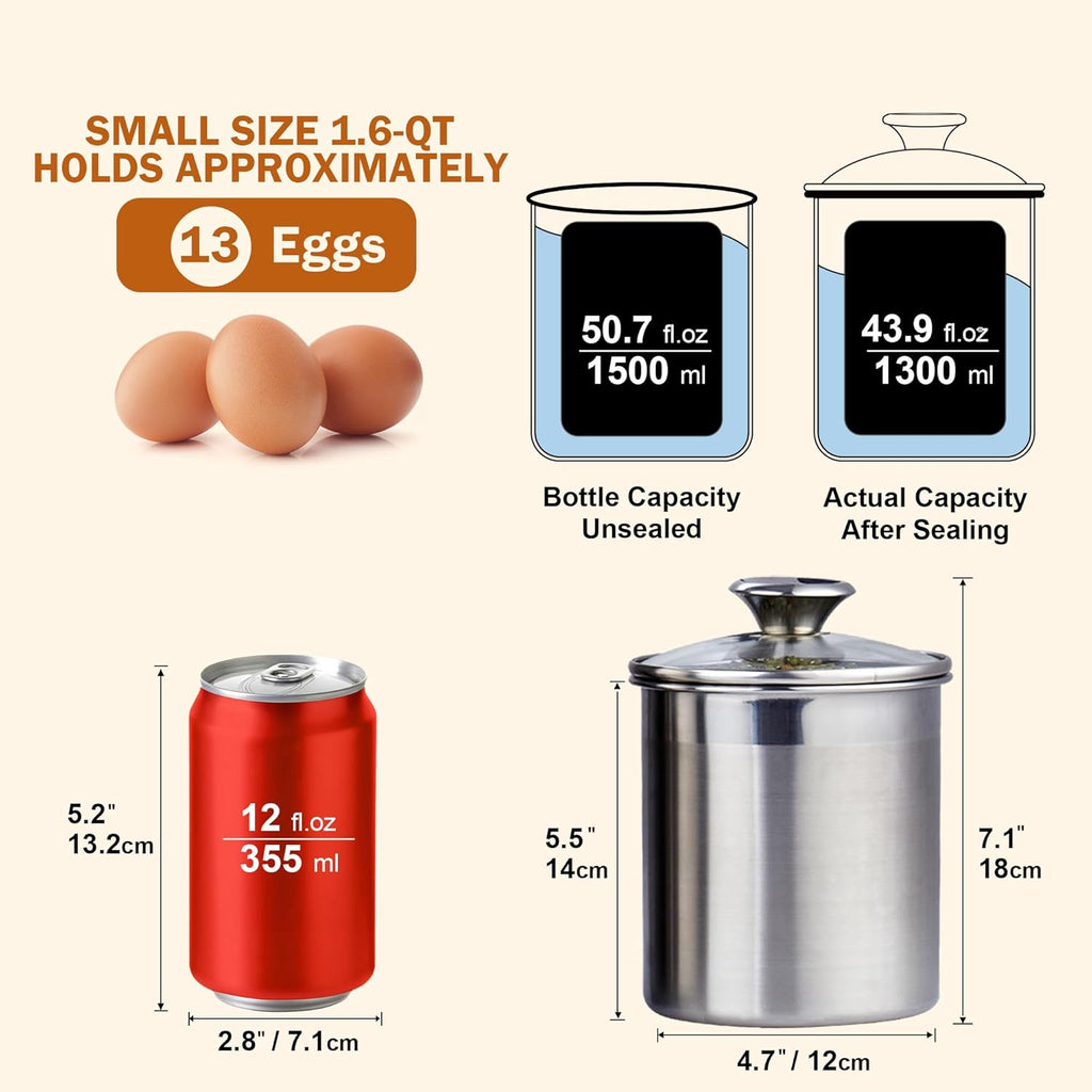 Stainless Steel Food Jar Storage Canister Set Large 4-Piece, 1.6qt/2.5qt/3.5qt /5qt Airtight Containers with Glass Lid for Tea Coffee Sugar Flour Pantry Kitchen Counter