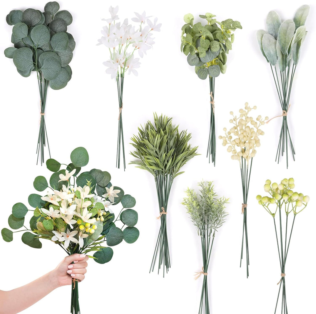 75pcs Artificial Greenery Stems Box Set, Faux Flowers Bouquet with Stems Fake Plants for DIY Wedding Bouquet Floral Arrangement Spring Home Table Decoration