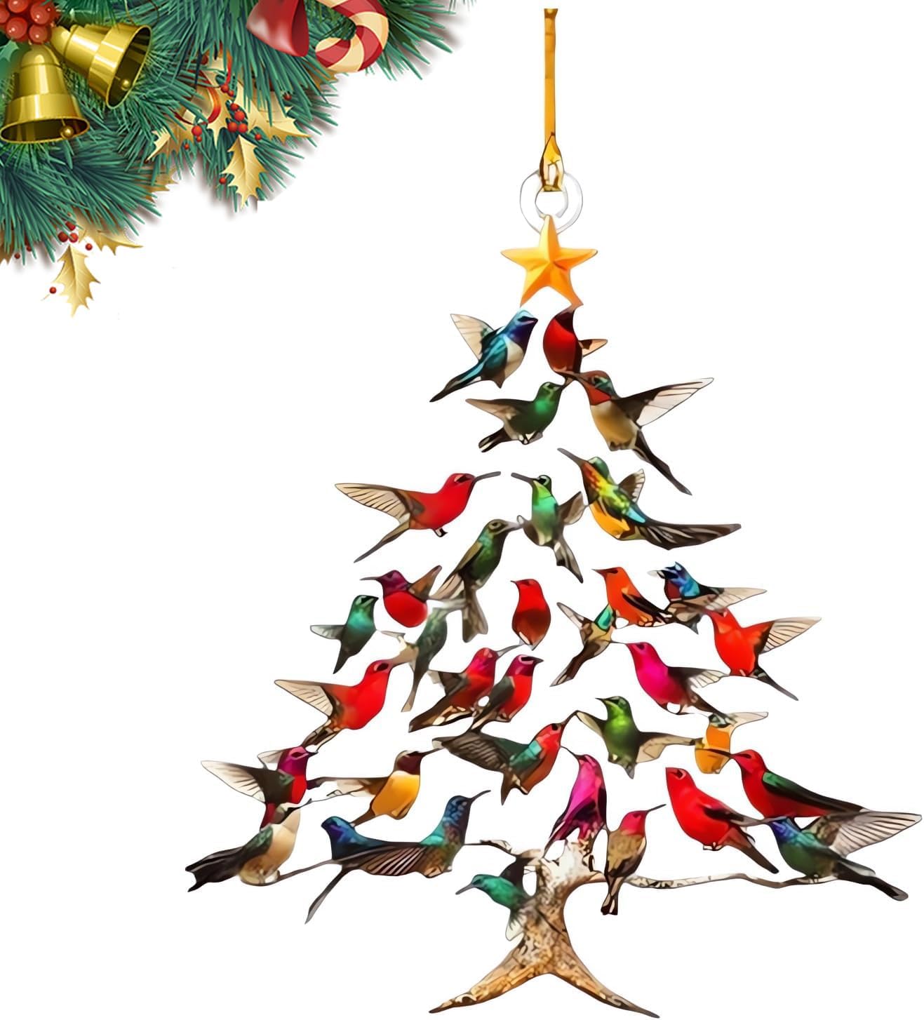 Hummingbird Christmas 2D Acrylic Ornament, 2025 New Stacked Hummingbird Ornament for Christmas, Upgrade Winter Colorful Stack Hummingbirds Home Decor Ornaments (1, Color A)