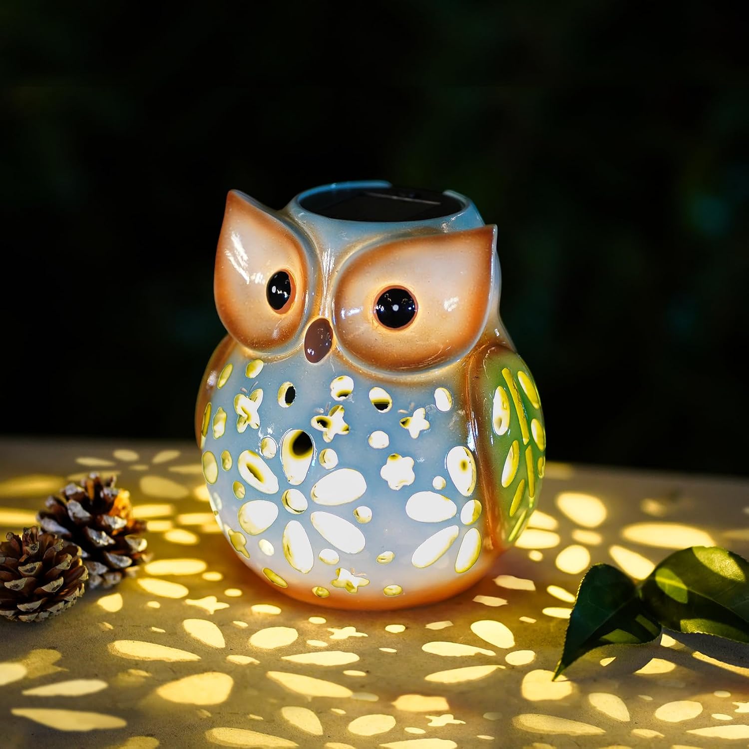 Garden Statues Owl Solar Lantern Hollow Out Waterproof Resin Outdoor Ornaments Decorative Lights Graduation for Daughter Kids