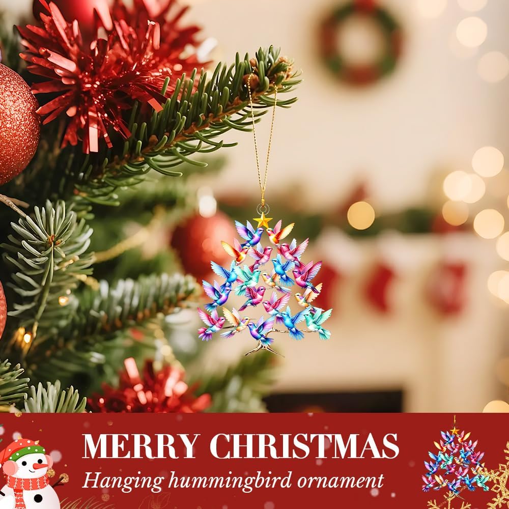 Hummingbird Christmas 2D Acrylic Ornament, 2025 New Stacked Hummingbird Ornament for Christmas, Upgrade Winter Colorful Stack Hummingbirds Home Decor Ornaments (1, Color A)