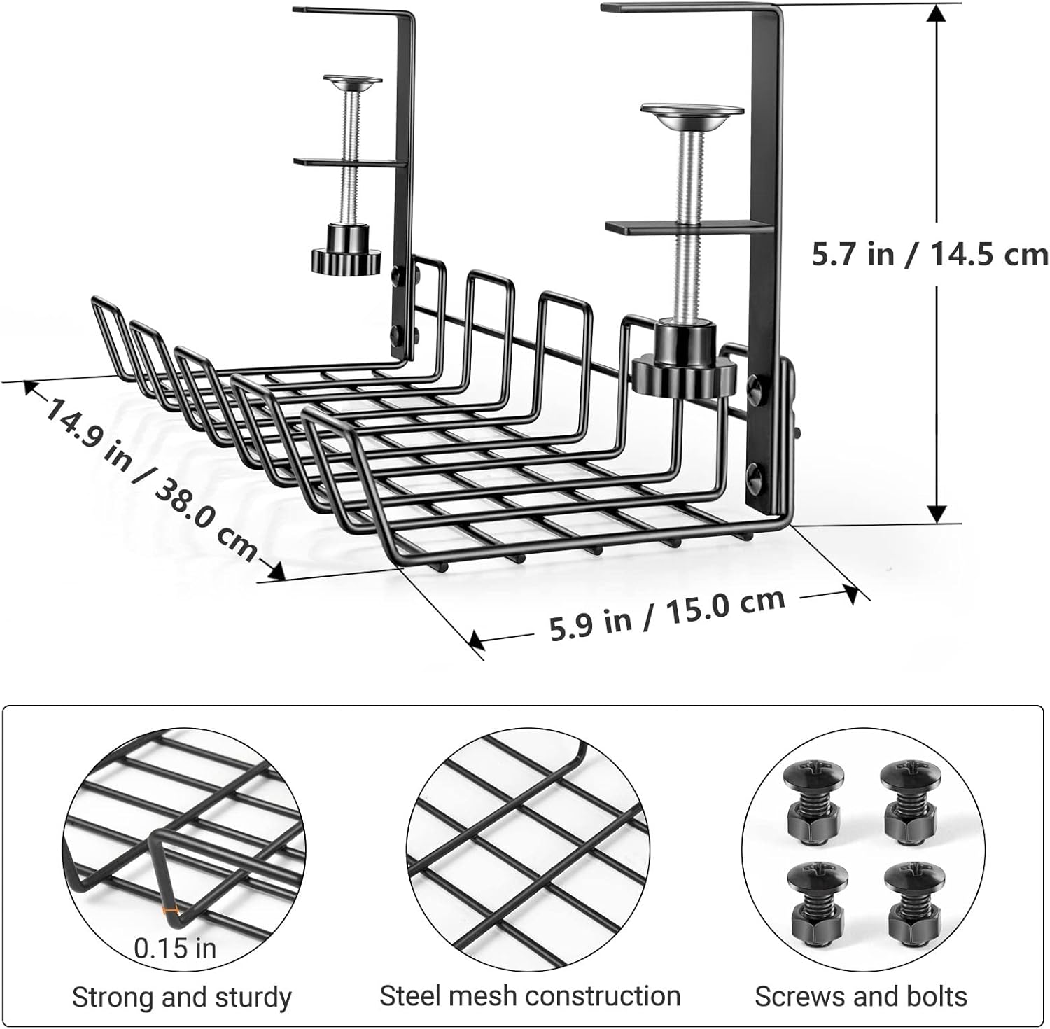 Under Desk Cable Management Tray Organizer for Cord Wire Desk Table Rack No Drill Installation for Home Office Workstation PC Computer Desktop Laptop
