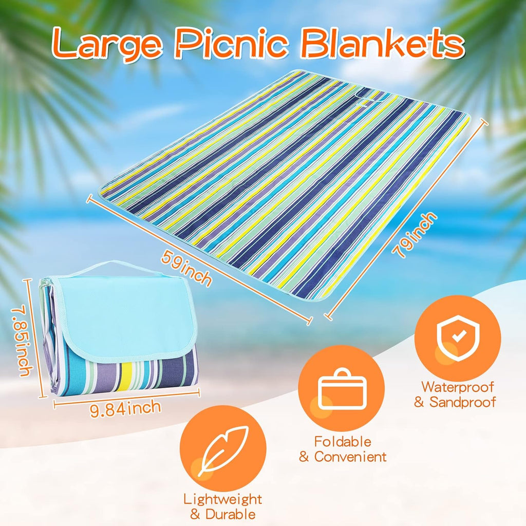 6 Pcs Outdoor Picnic Blanket Foldable Portable Picnic Mat Waterproof Sand Proof Beach Blanket Mat Tote (Classic Style)