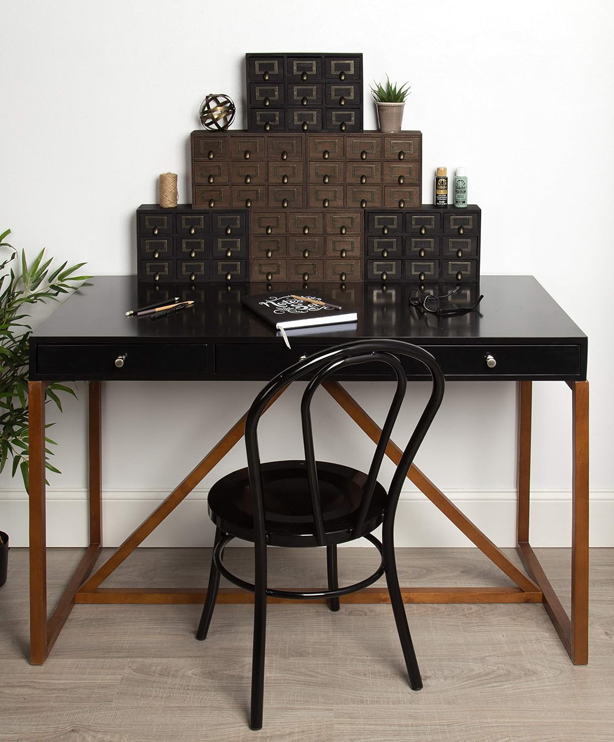 Apothecary Wood Desk Drawer Set, 9 Drawers, Rustic Black