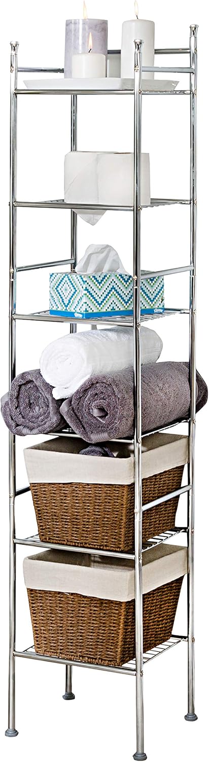 6 Tier Metal Tower Bathroom Shelf, 12.6â€ L x 11â€ W x 59.8â€ H, Chrome