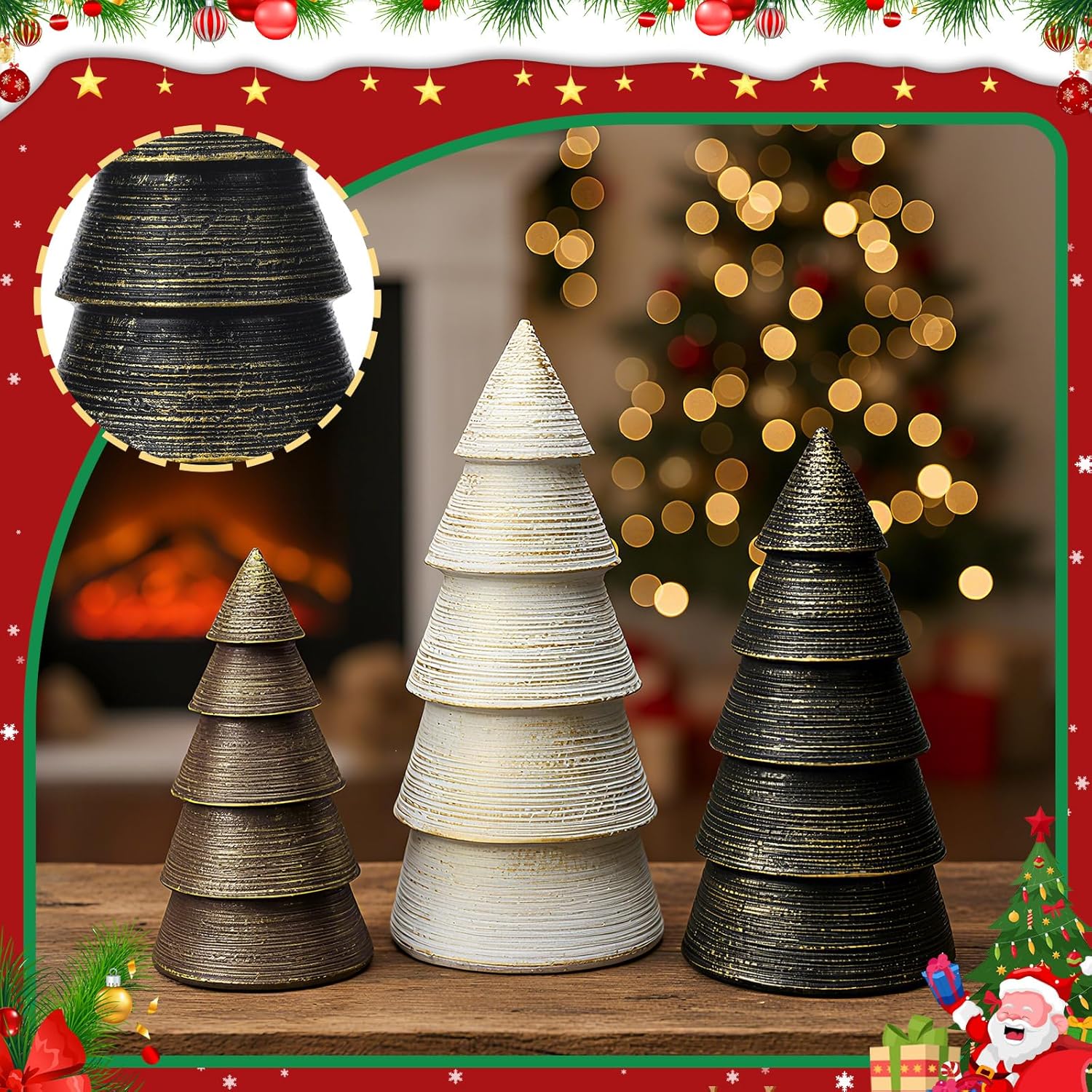 Neutral Resin Christmas Tree Figurines Brown Textured Christmas Decorative Figurine Set Farmhouse Indoor Tabletop Xmas Tree Statues for Holiday Desk Decor Centerpieces Ornaments Gifts