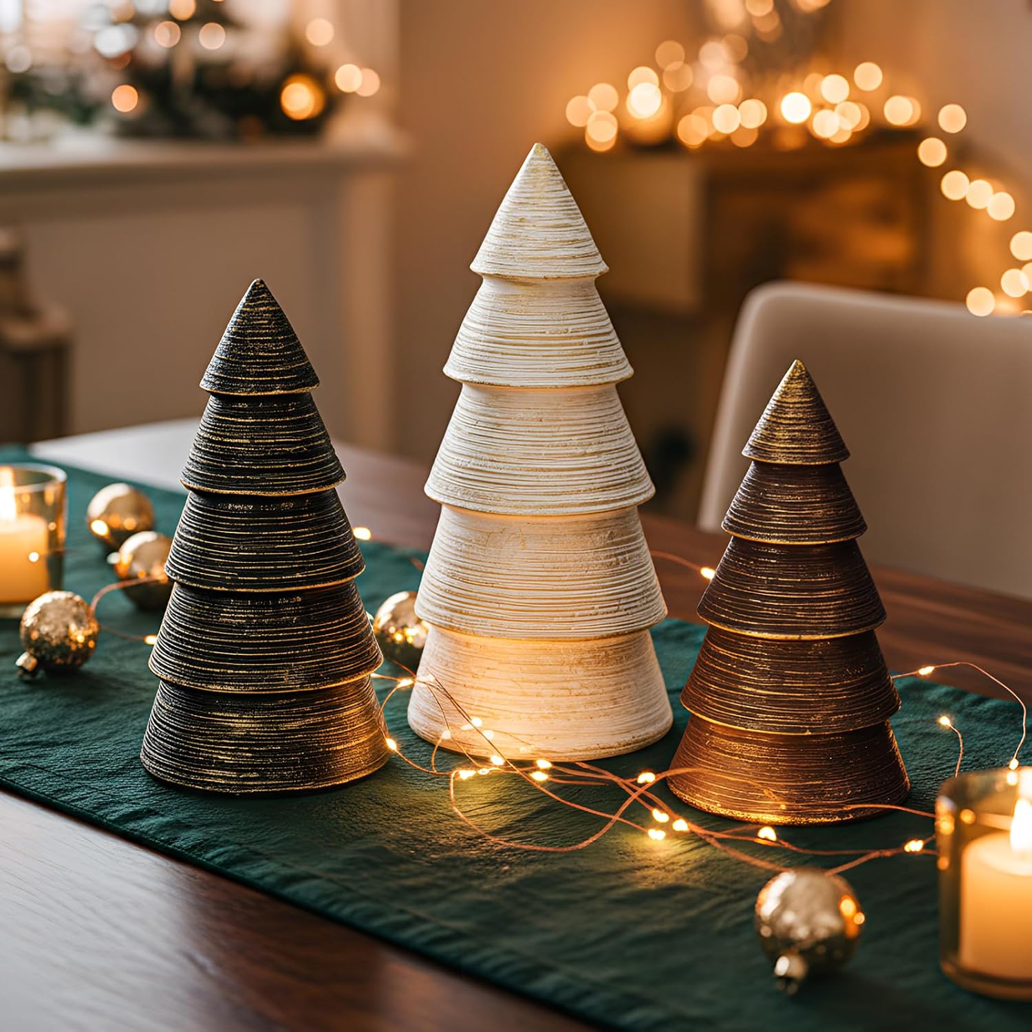 Neutral Resin Christmas Tree Figurines Brown Textured Christmas Decorative Figurine Set Farmhouse Indoor Tabletop Xmas Tree Statues for Holiday Desk Decor Centerpieces Ornaments Gifts