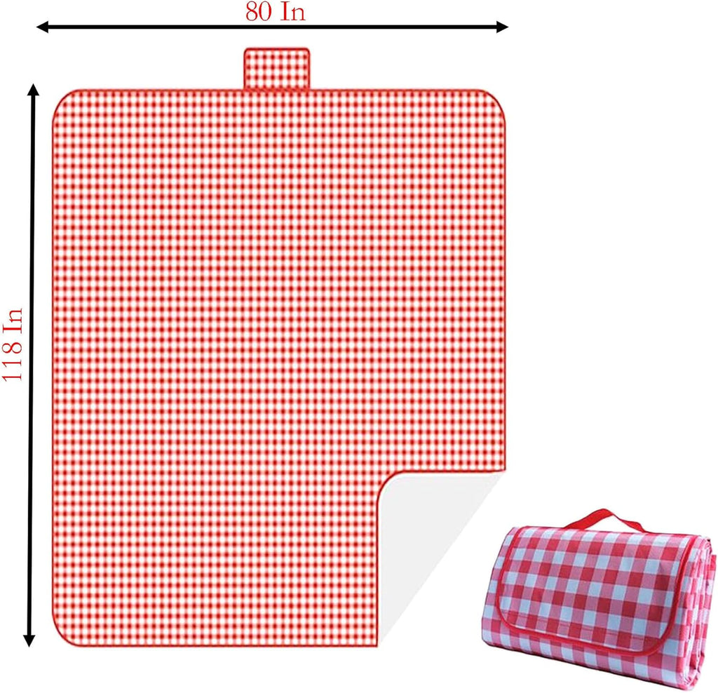 Waterproof Camping Blanket, 118 Inch x 80 Inch Enlarge Foldable Polyester Fiber Picnic Mat for Beach and Park Camping (red)