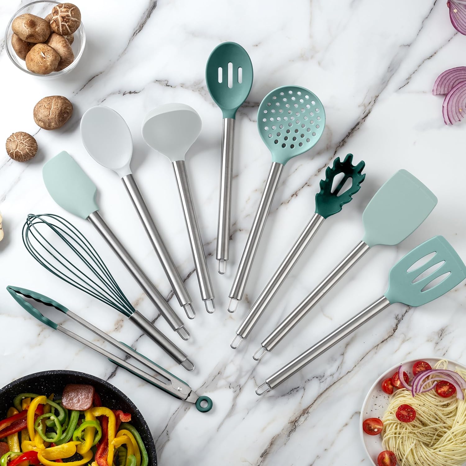 Silicone Cooking Utensils, Kitchen Utensil Set, Easy to Clean Silicone Kitchen Utensils, Cooking Utensils for Nonstick Cookware, Kitchen Gadgets Set, 10 Pieces, Teal