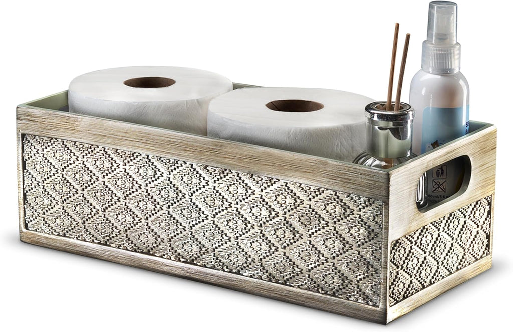 Dublin Silver Bathroom Decor Box Toilet Paper Holder Storage Basket - Decorative Toilet Tank Topper Bathroom Storage Organizer - Bathroom Sink Organizer Countertop Container