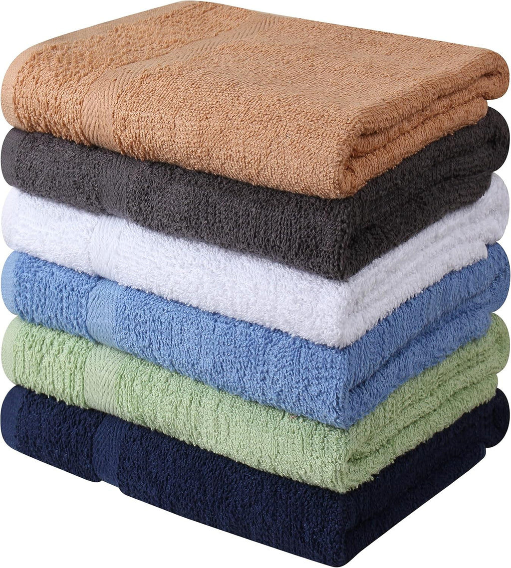 100% Cotton 6 Pack Bath Towel Set, Quick Dry, Super Absorbent, Light Weight, Soft, (27 x 54 Pack of 6) Beige, White, Grey, Sky Blue, SAGE Green, Navy