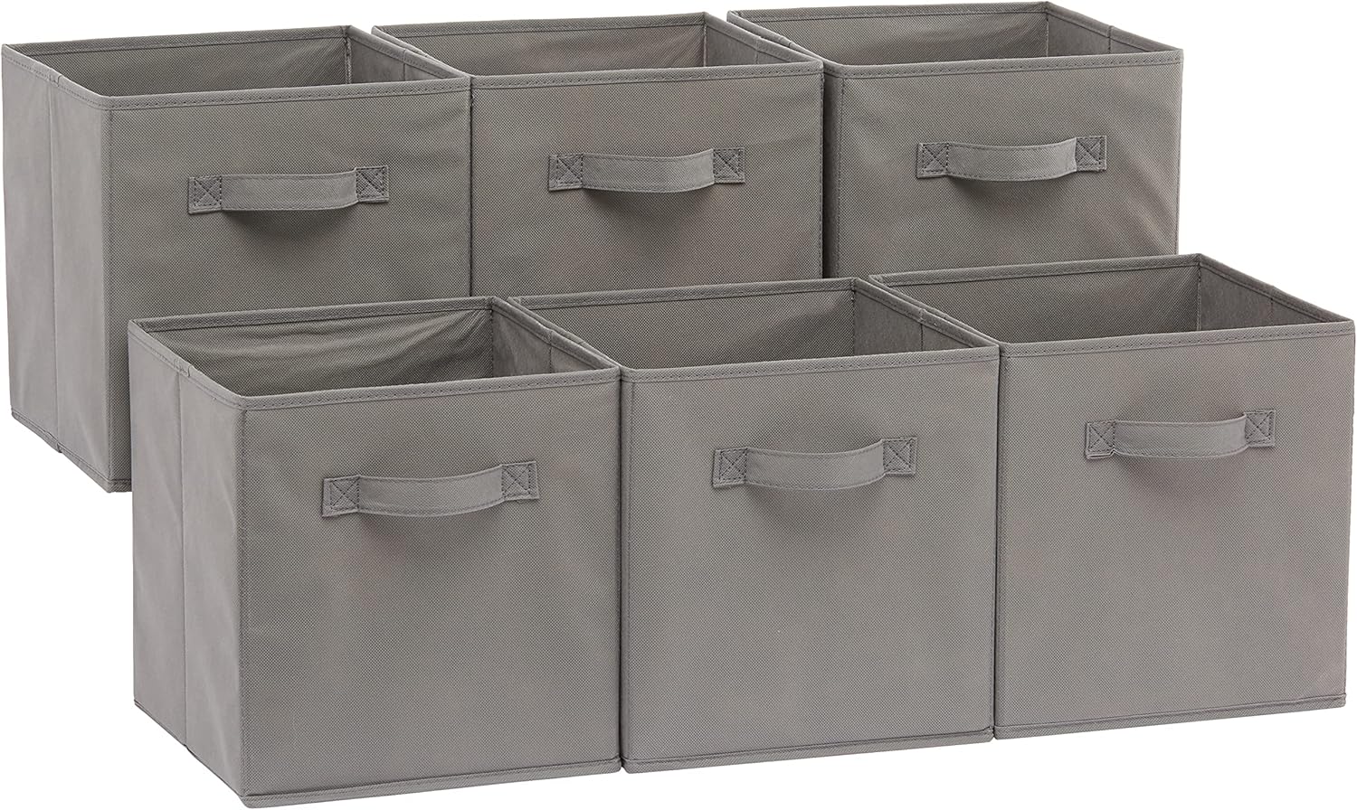 Collapsible Fabric Storage Cubes Organizer with Handles, Sturdy, Gray, 10.5-x-10.5-x-11-inch, Pack of 6