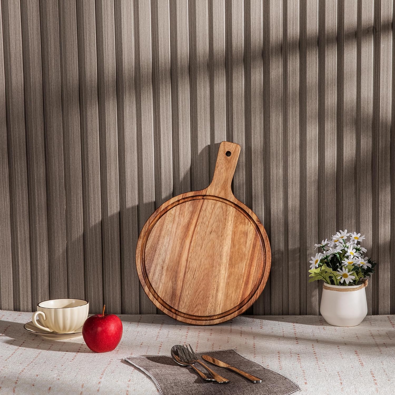 Acacia Wood Cutting Boards,Round Chopping for Kitchen and Dining Room, Serving Board Bread, Vegetables, Meat